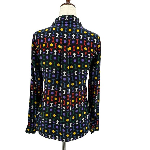 Alice + Olivia Womens XS Top Willa Silk Placket Multicolor Print Button Blouse - Picture 4 of 9